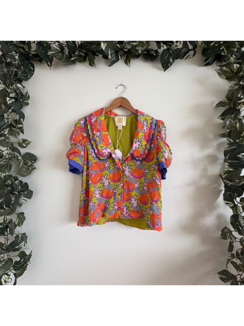 Emily McCarthy Cameron Top Short Sleeve Blouse Citrus Grove NWT Size XS